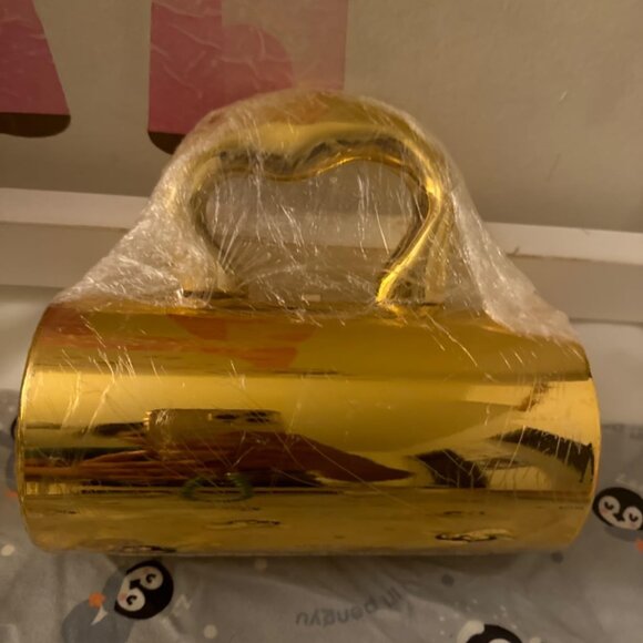 Neiman Marcus Gold Acrylic Cylindrical Clutch Bag with Detachable Chain - Picture 3 of 5